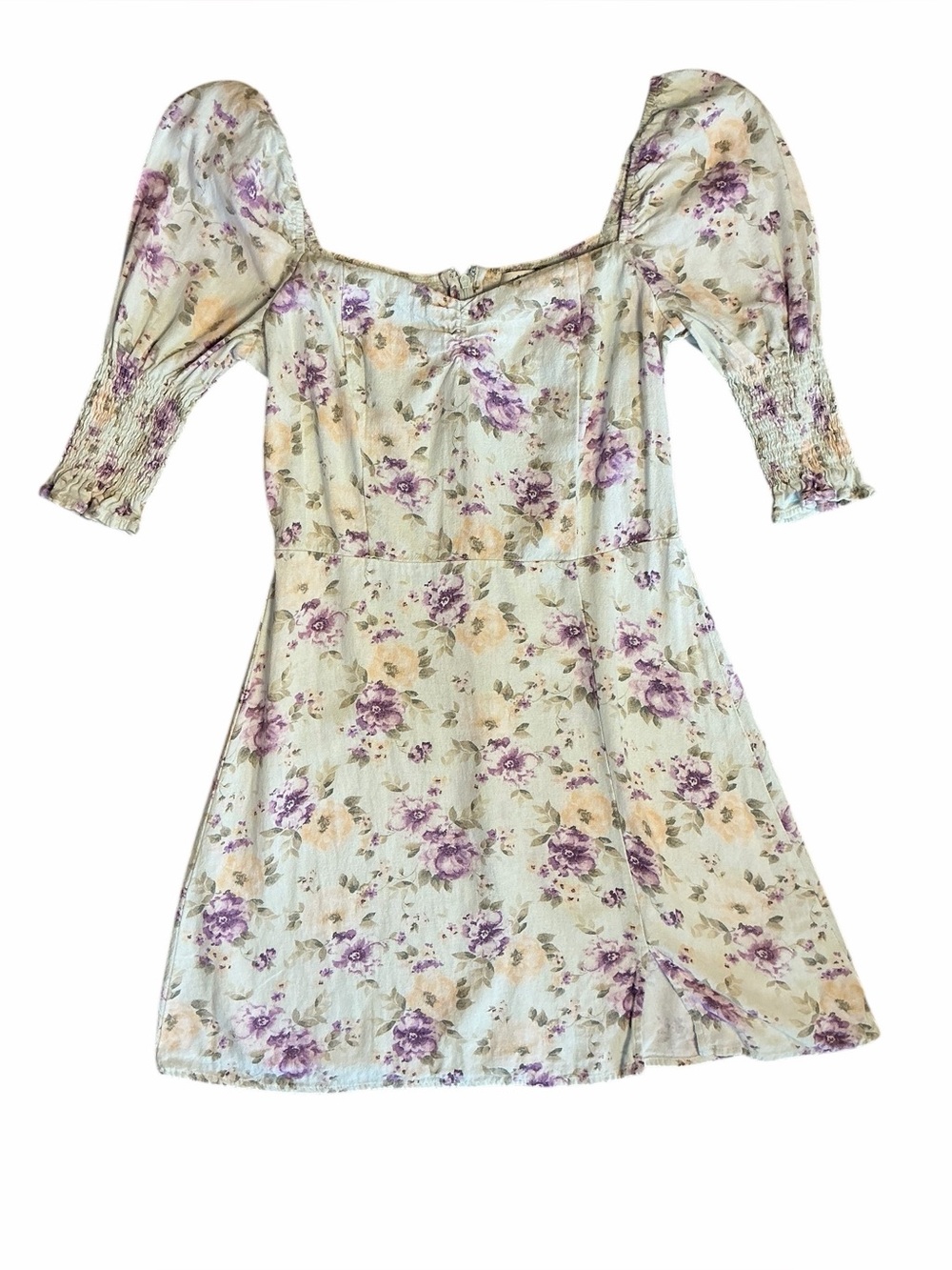 Blue Rain Floral Puff Sleeve Mini Dress Size M
